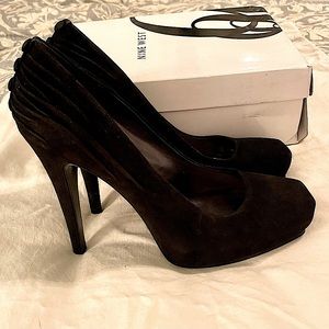 Nine West black suede heels.